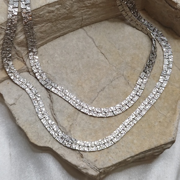 Vintage Gold Nuggets style long chain necklace silver tone 30